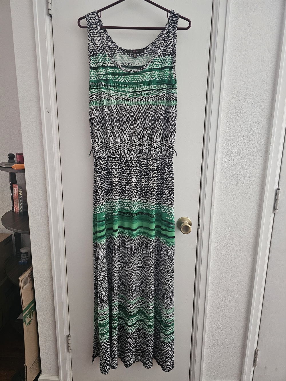 Fever Black & Green Striped Geometric Maxi Dress